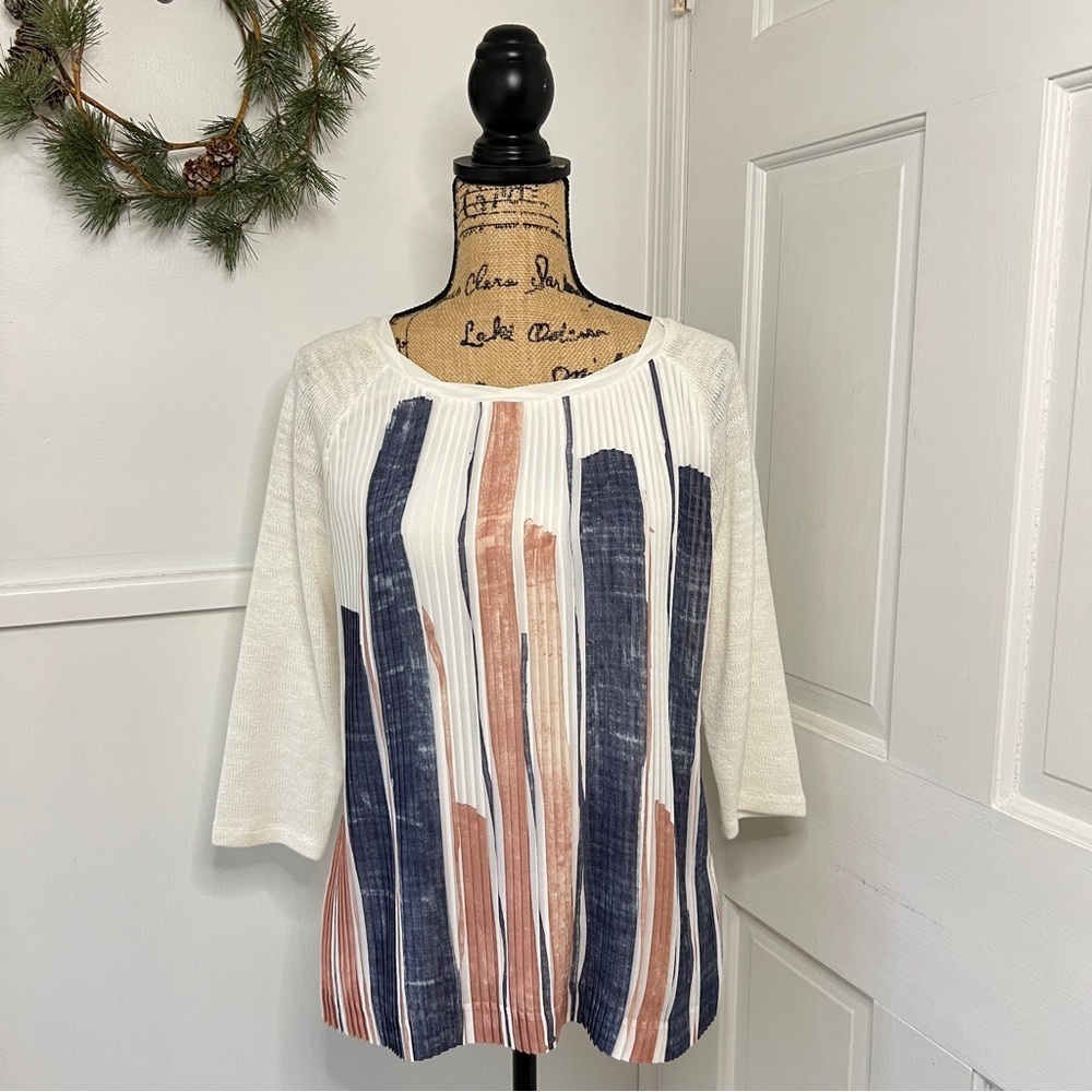 Anthropologie One September Pleated Brushstrokes Top